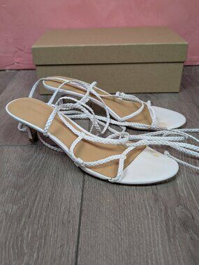 Reformation white lace up kitten heels